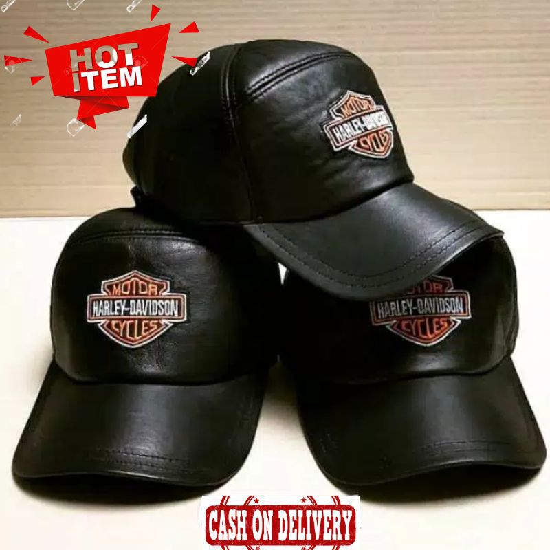 garansi kulit asli topi pria bordir Harley 100% leather original