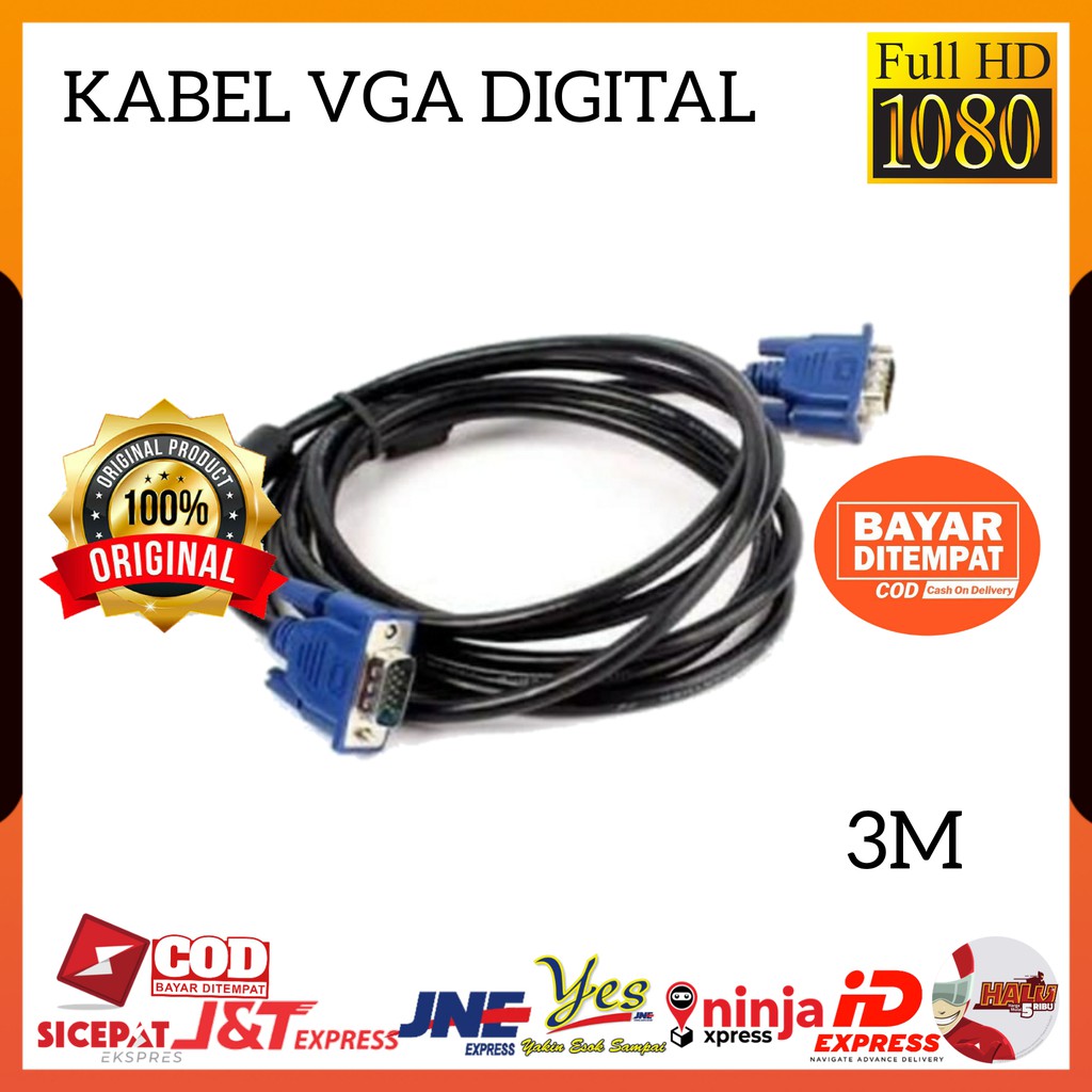 (COD) KABEL VGA TO VGA KE VGA DIGITAL MALE KE MALE UNTUK KE MONITOR PC LAPTOP KOMPUTER 3M 3 METER