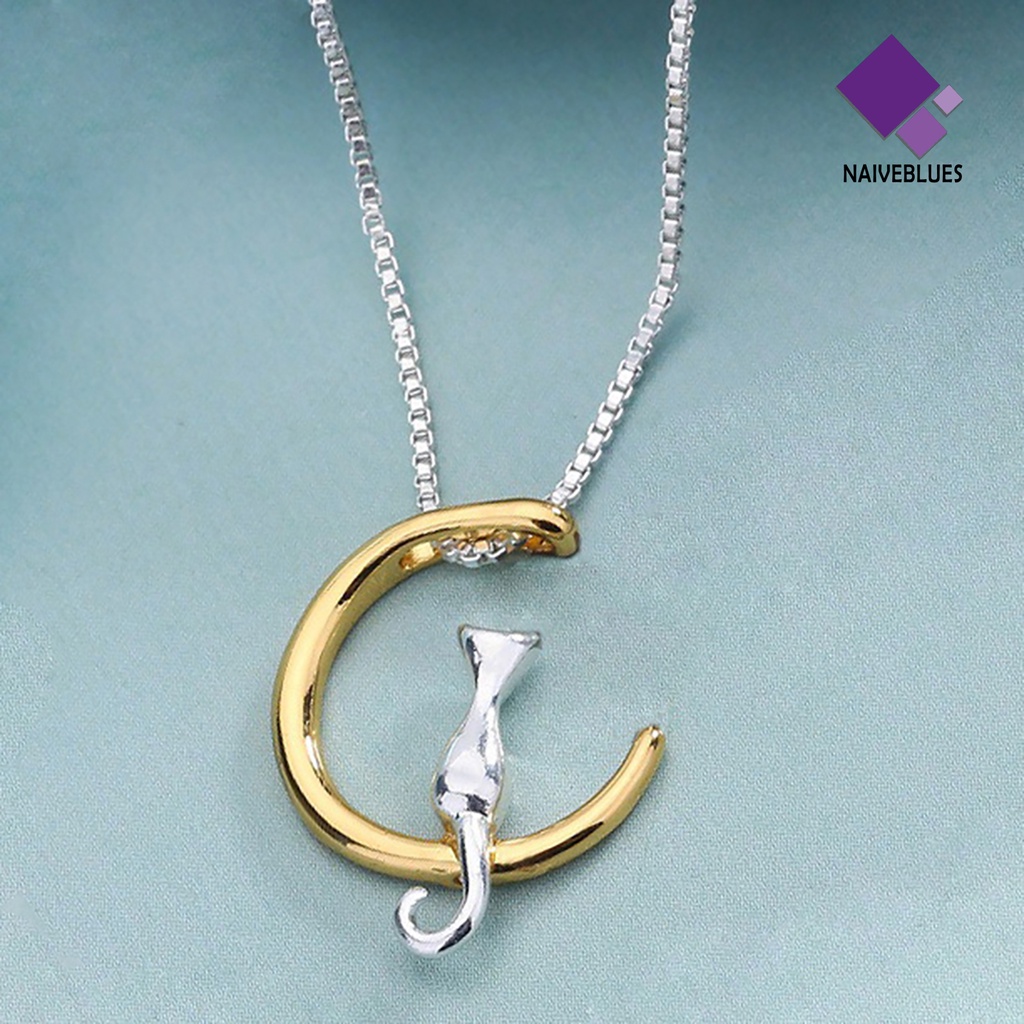 Kalung Desain Kucing Bulan Sabit Bahan Alloy