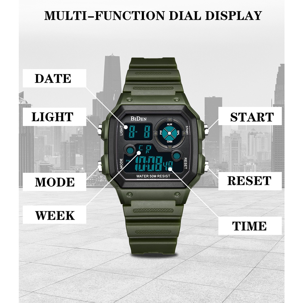 Biden 001 Jam Tangan Pria Digital Sport LED Watch Original Water Resistant 30 Meter