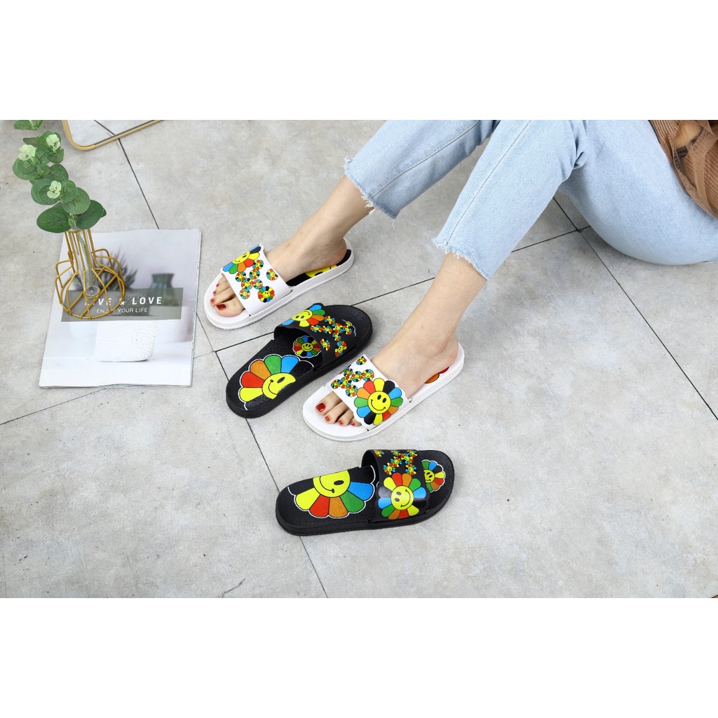 ♥DPS829♥ S25 Sandal Flip Plop Motif Emoticon Pelangi Import Dan Keren