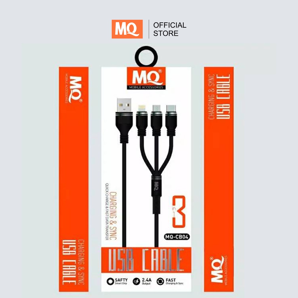 MQ Kabel Data usb cable 3in1 Fast Charger Micro USB + Type C + Lightning Original MQ-CB04