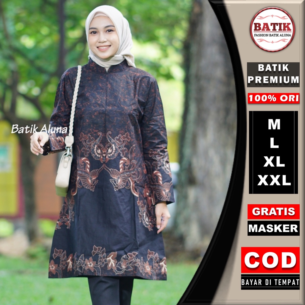 Baju Batik Wanita Modern Tunik Elegan Lengan Panjang Atasan Batik Wanita Jumbo Ld 122 Terbaru Premium Tunik Batik Modern Blouse Batik Wanita FASHION BATIK ALUNA