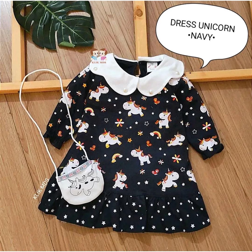 Klik Mds Dress Bayi Perempuan Unicorn Free Tas Satu Ukuran Estimasi 0-9 Bulan