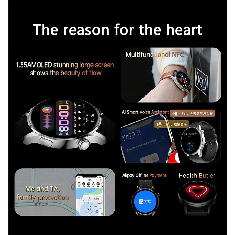 M33 Plus+ Smartwatch AMOLED Always On Display 1.35 inch Tombol Putar