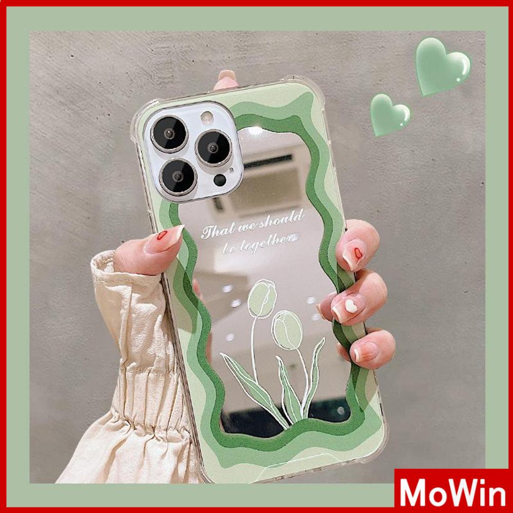 iPhone Case Acrylic HD Mirror Airbag Shockproof Protection Camera Cute Line Green Flowers Compatible For iPhone 11 iPhone 13 Pro Max iPhone 12 Pro Max iPhone 7 Plus iPhone xr