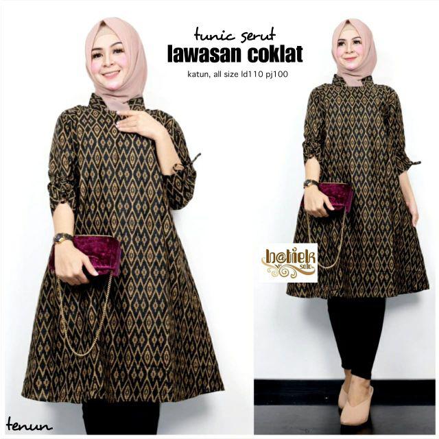 Batik Tunic Serut Lawasan Coklat Tunik Cokelat Katun All Size Modern Premium High Qualitymatt : Katu