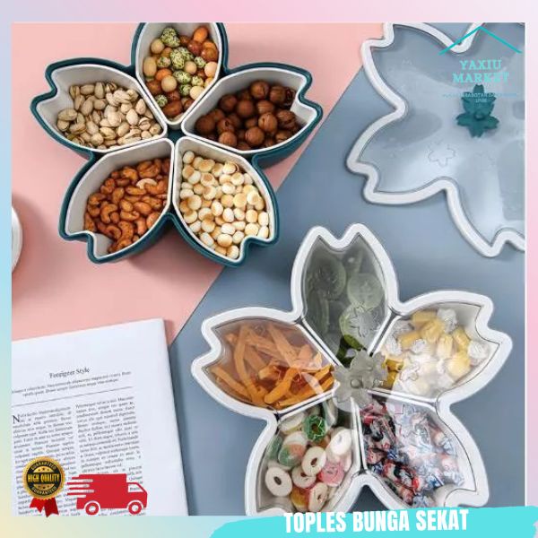 Toples Bunga Sekat 5in1 Toples Camilan Toples Kue Kering Bentuk Bunga