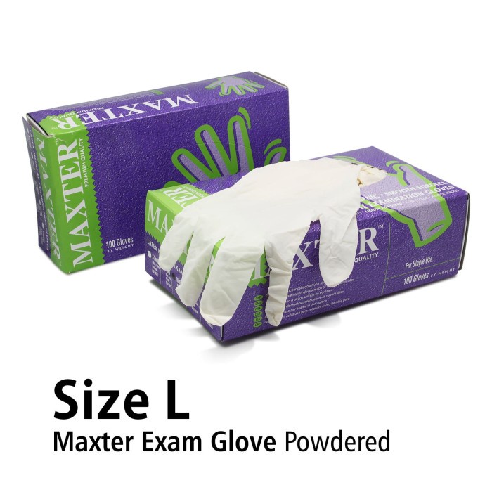 Sarung Tangan Latex Maxter Exam Glove Box Isi 100 Size L OJ2