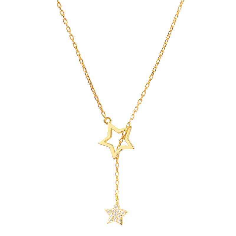 Flash Diamond Star Necklace Tassel Clavicle Chain Ins Simple Temperament Girl and Woman Fashion Accessories Jewelry