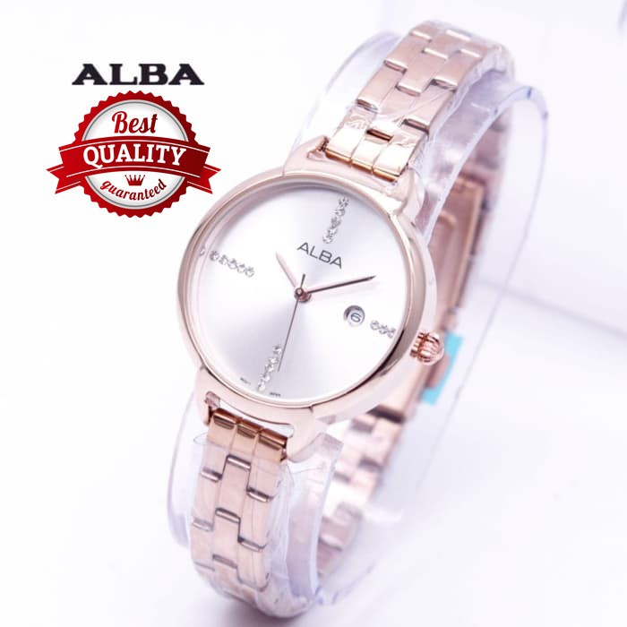 JAM TANGAN WANITA / CEWEK ALBA RANTAI TANGGAL ROSEGOLD ARMY