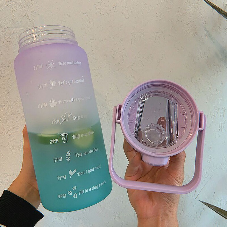 Botol Minum Motivasi Penanda Waktu Viral Korea 2000ML / Gradient Colour Sport Water Bottle GRADIASI 2 LITER WARNA WARNI