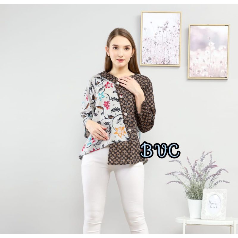 tey-17 Batik wanita ASJ SA HRB026 Kenongo Kemeja Tosca Pendek-melati item