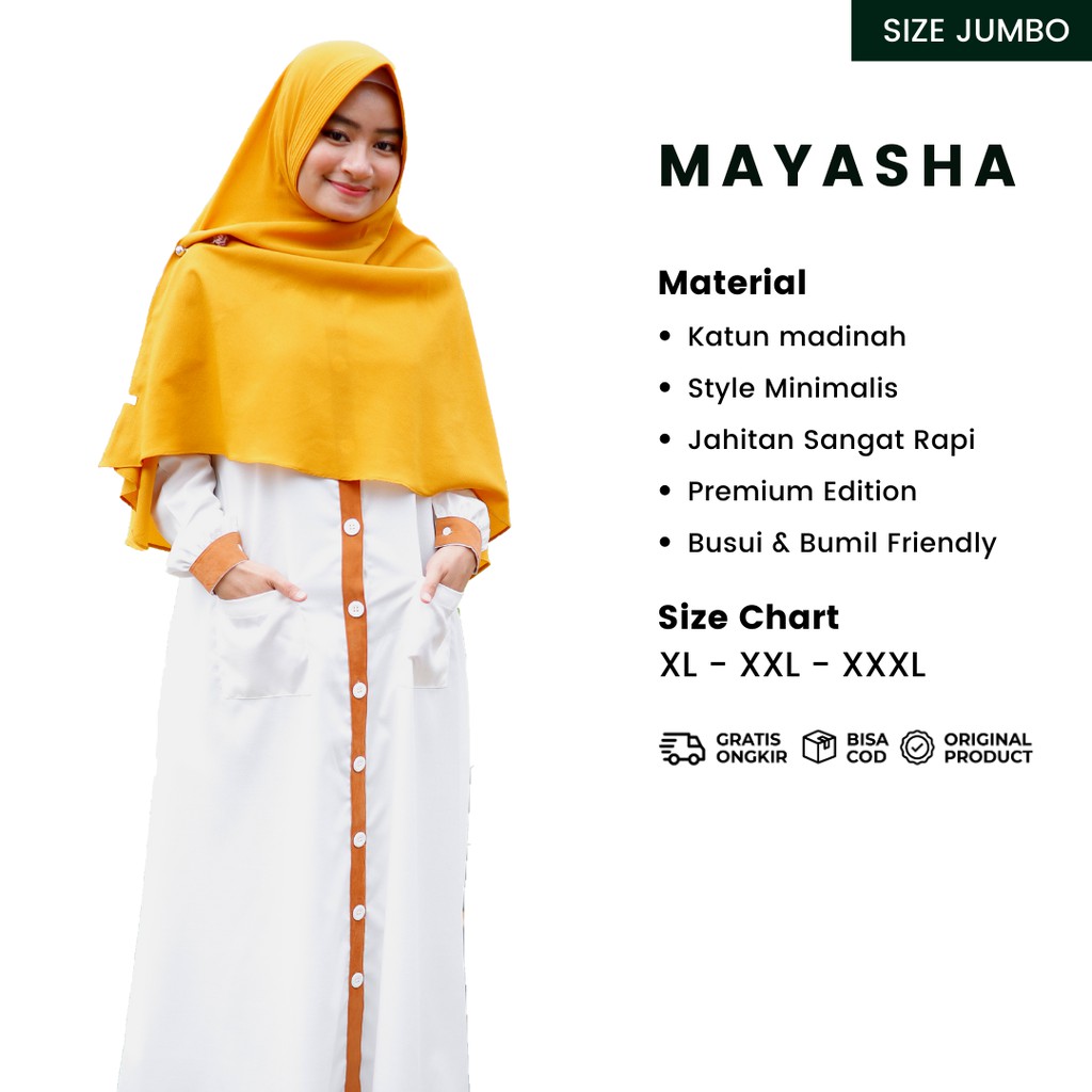 GAMIS JUMBO DRESS SYAR'I MAYASHA WARNA PUTIH BY DTHREE