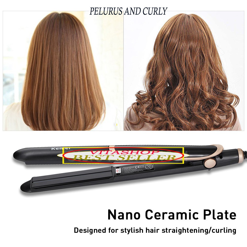 Catokan Rambut KEMEI KM-2219 Catok Infra Red Hair Crimper Profesional Salon 2IN1 Lurus And Curly