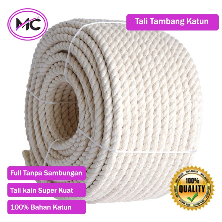 Tali Tambang Katun 14mm 16mm Warna Putih Kuralon Guralon Rope Bahan Asli Import Tampar Pengikat Barang Dekorasi Kerajinan Gantungan Tarik Tambang Outbond Pengaman Safety