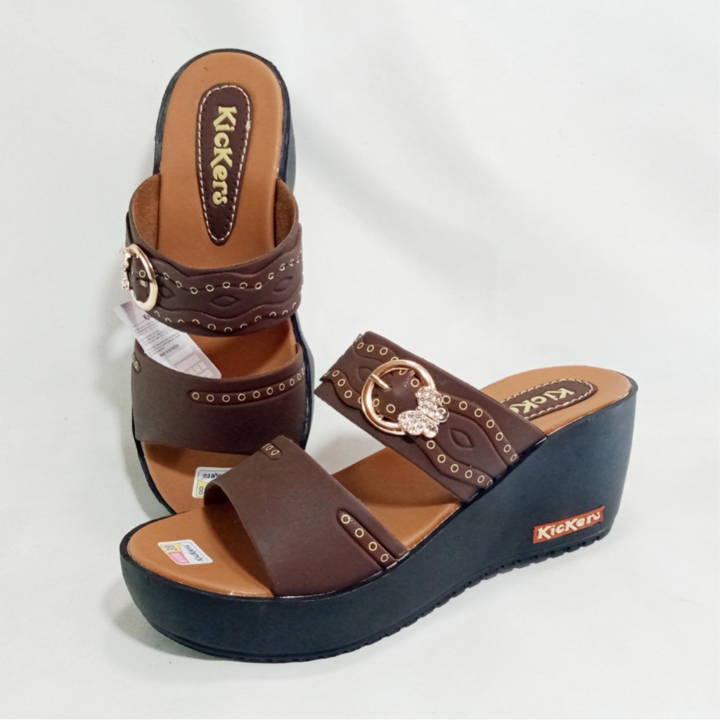 Kickers CB.02 Sandal Wanita Selop Wedges Tebal Hak 7cm Size 37-40