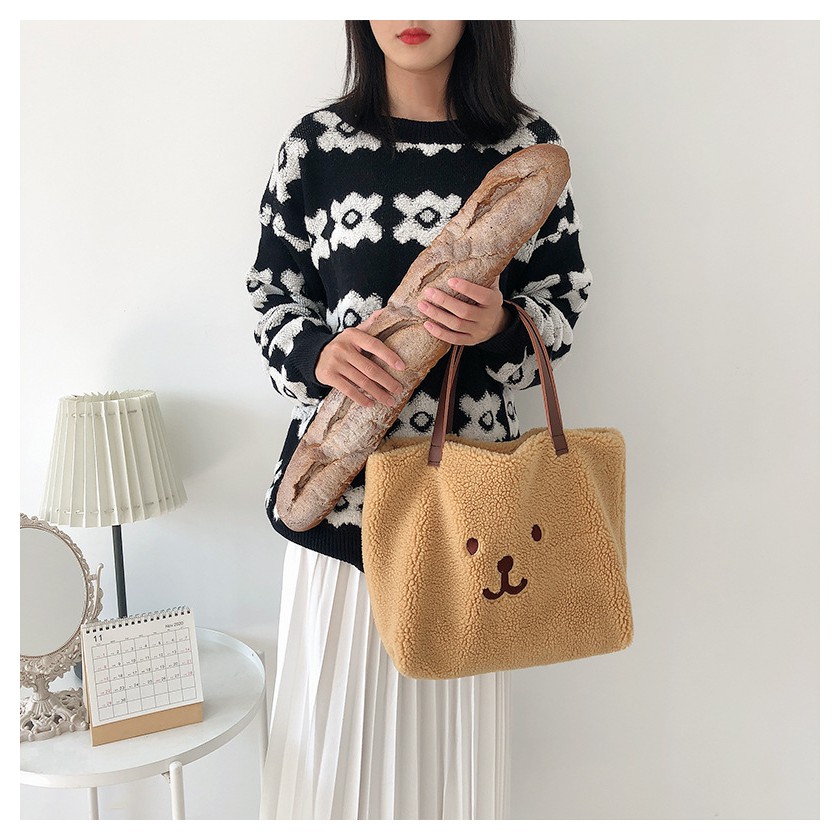 TB-50 tas bahu wanita bulu boneka winter musim dingin import jepang korea dog bear kampus sekolah