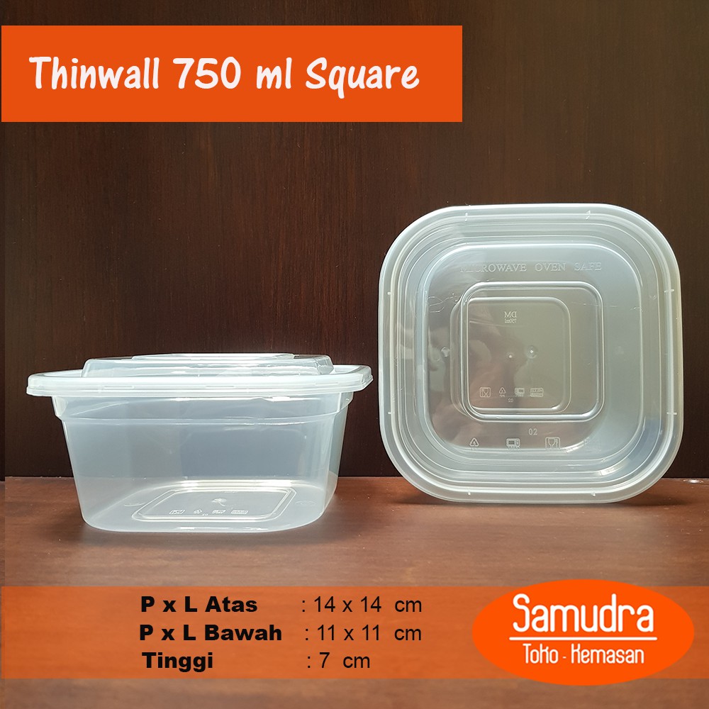 Thinwall 750 ml SQ DM @50 pcs / Kotak Makan Plastik / Food Container Lunch Box