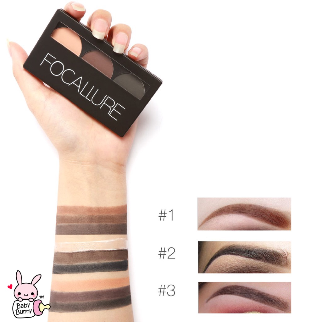 ❤ BELIA ❤ FOCALLURE Brow Powder FA04 | Eyebrow Kit | 3 Colors Eyebrow Powder Palette with Brush Mirror | BPOM