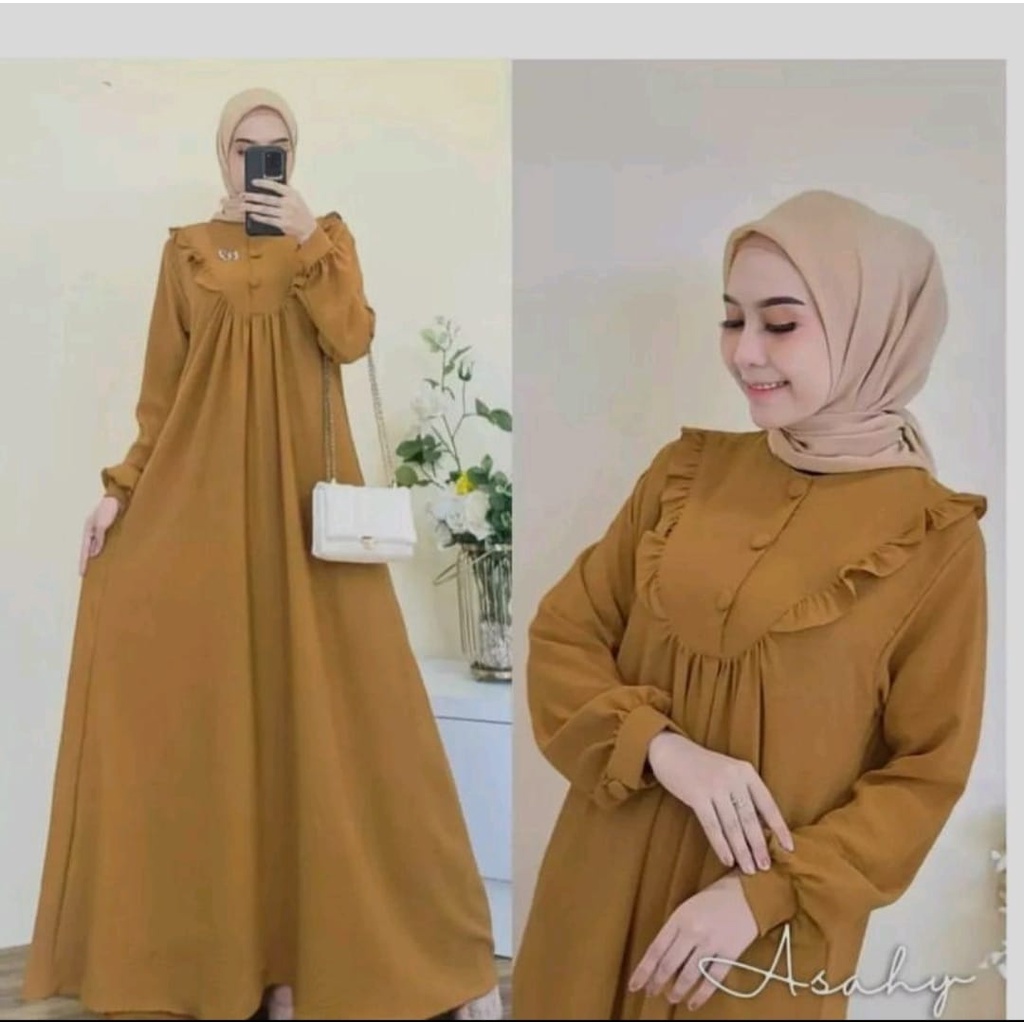 Gamis Asahy  Crinkle Airflow Premium / Gamis Wanita Muslim Pesta Lebaran Piral / Dress Piral Crinkle Airflow / Long