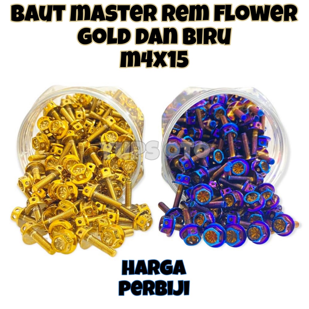 BAUT PROBOLT TUTUP MINYAK REM MASTER REM FLOWER GOLD DAN BIRU BAUT PROBOL TUTUP MINYAK REM HARGA PERBIJI UNIVERSAL SEMUA MOTOR BAUT TUTUP MINYAK REM UKURAN M4X15