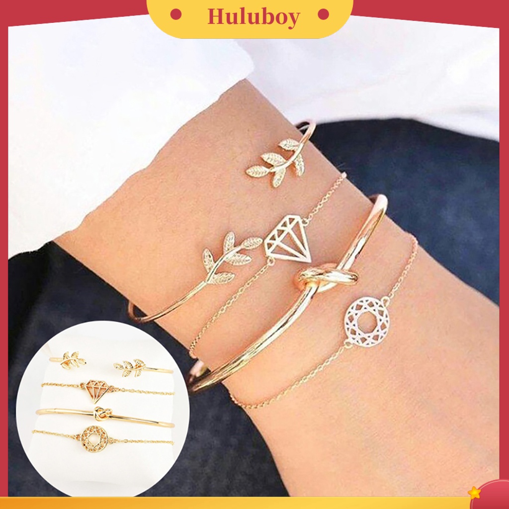 Hu Hu Hu Hu Hu Alat Bantu Pasang Kacamata♡ 4pcs / Set Gelang Tangan Rantai Adjustable Model Terbuka Untuk Wanita