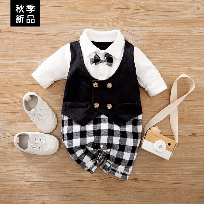 Jumper bayi 0-2 tahun motif kotak hitam putih / Tuxedo bayi baju bayi jumper bayi lakilaki