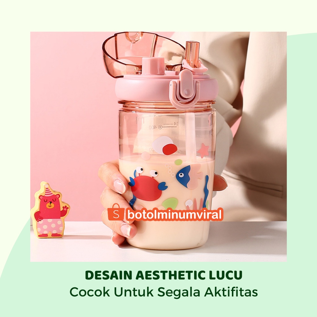 Botol Minum Anak Korea Sedotan 2 in 1 Tali BPA Free 650 ml Anti Tumpah Tebal Premium