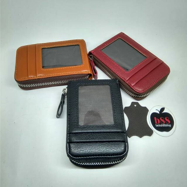 Genuine Leather Credit Card Holder RFID Blocking Zipper Thin Pocket Wallet