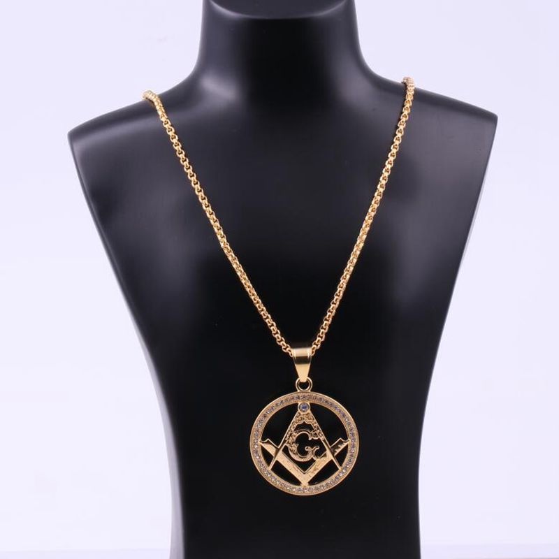 Kalung Liontin Masonic Inlaid Zircon Gaya Hip Hop Untuk Pria