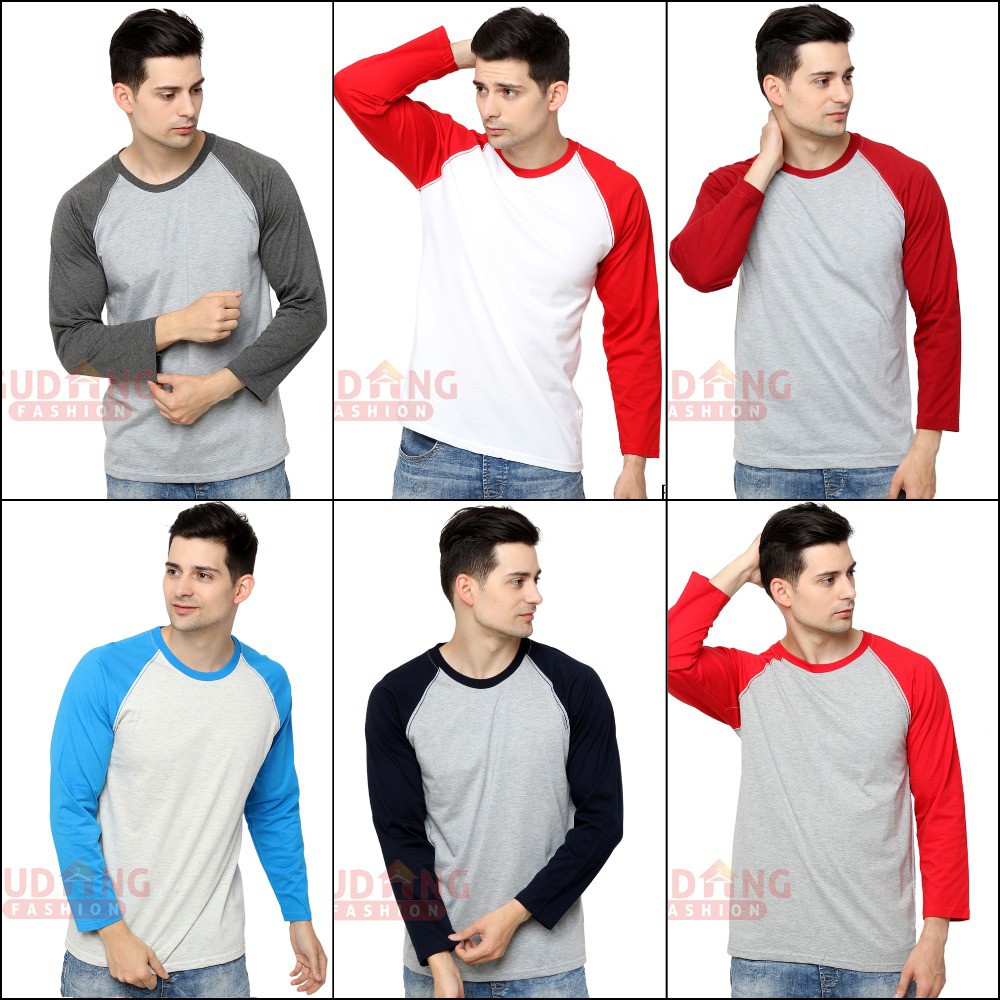 Baju Raglan Pria Panjang Modis / Tshirt Casual Warna Kombinasi - Banyak Pilihan Warna PLS (COMB)