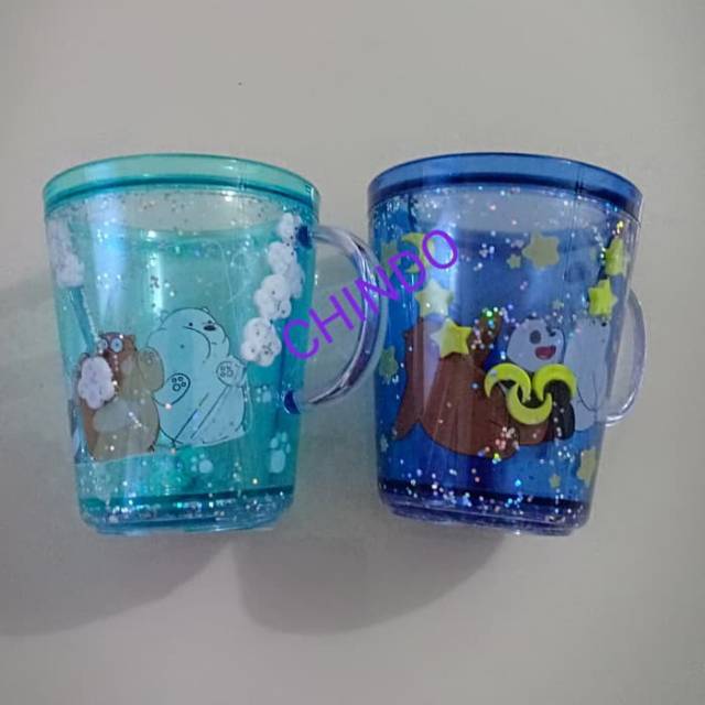 MINISO GELAS MINUM WE BARE BEARS MUG LID 260ML PLASTIK BOTOL