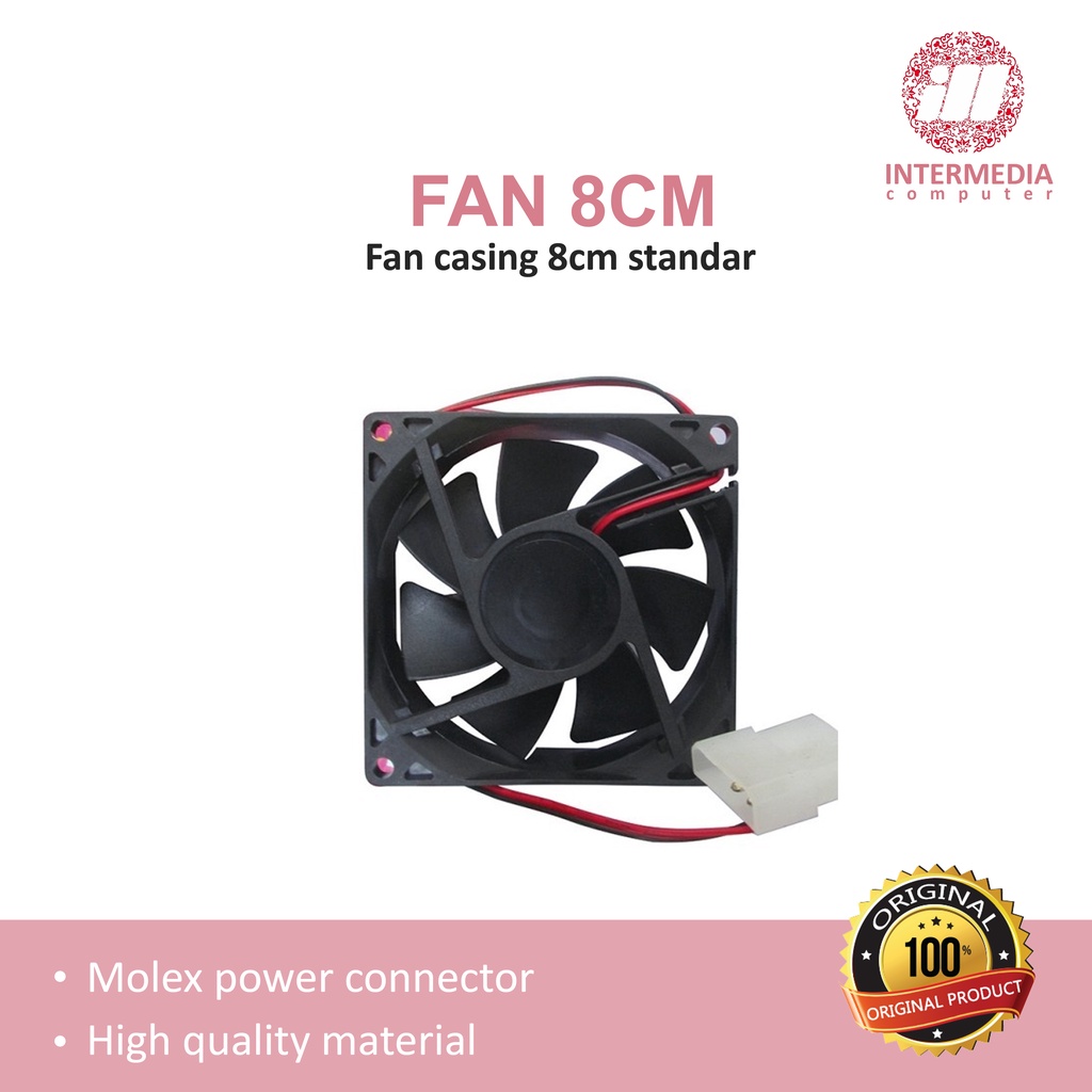 Fan Casing CPU 8cm Hitam Standar Komputer Loose Pack Tanpa Baut