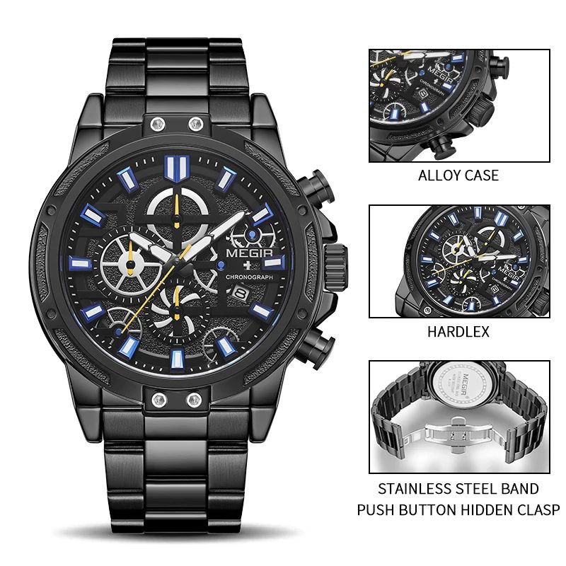 MEGIR 2108 Jam Tangan Pria Analog Tali Stenlis Chronograph WATCHKITE WKOS