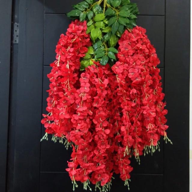Bunga wisteria panjang/bunga plastik.bunga juntai artifisial. Bunga gantung.-Merah