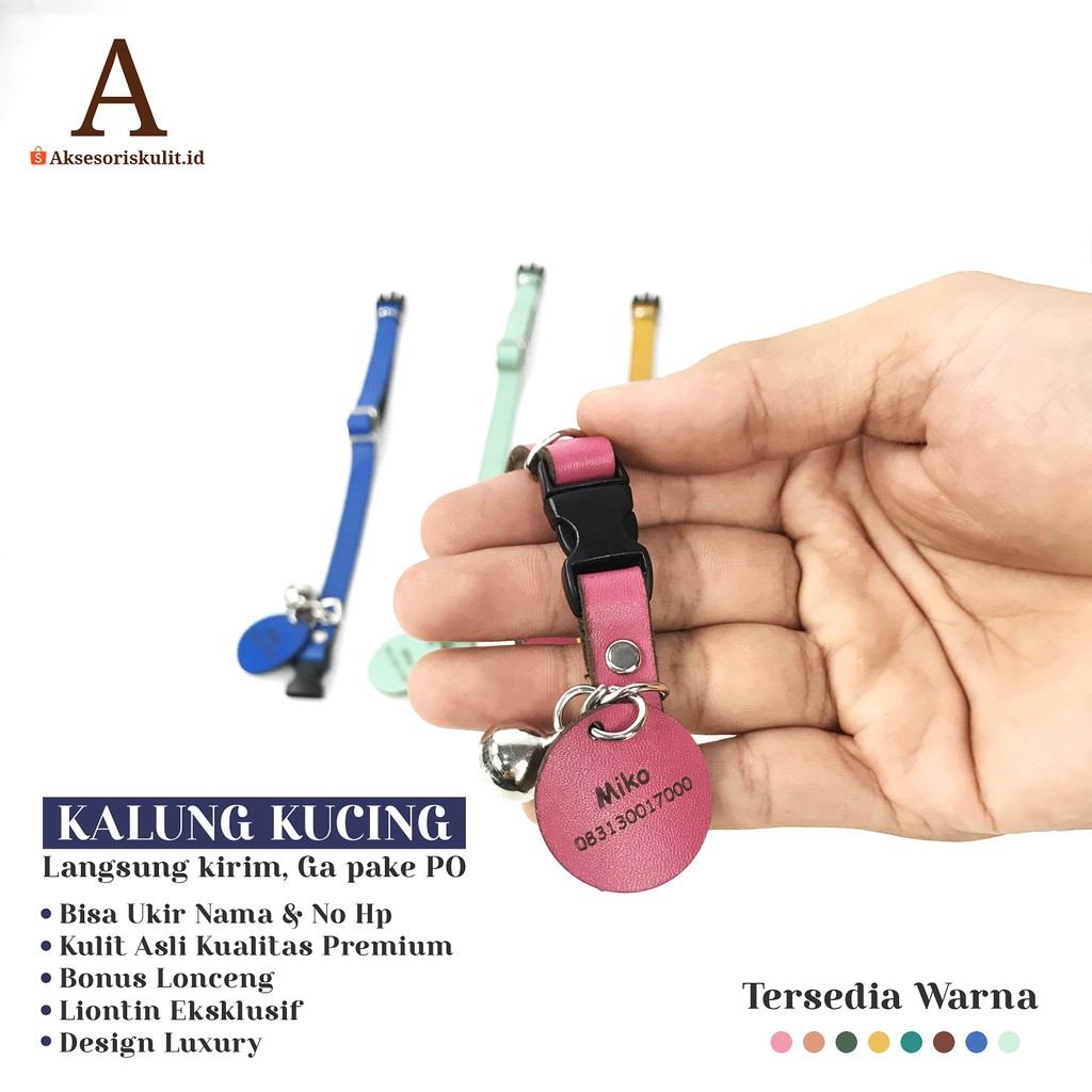 Aksesoriskulit.id Kalung kucing klik - kalung kucing bisa custom nama dan model liontin