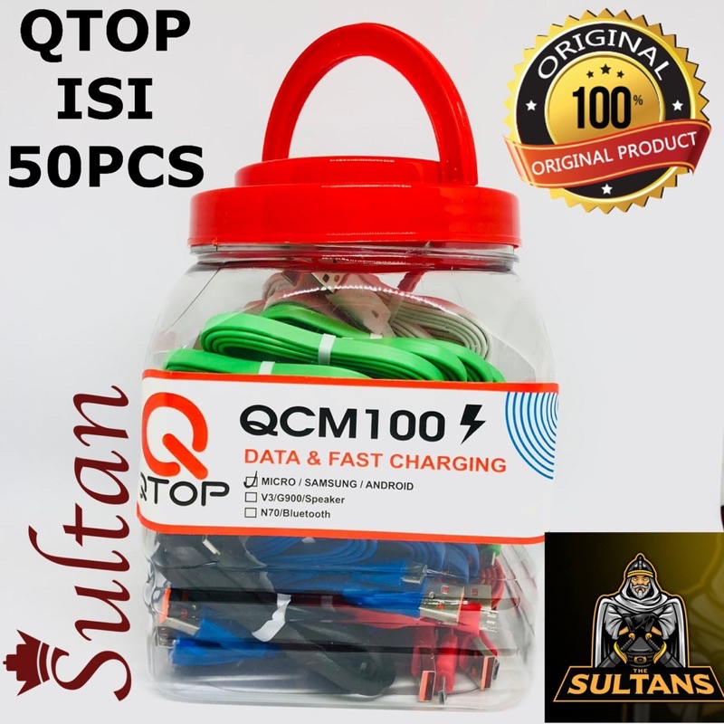 GROSIR 1TOPLES ISI 50PCS KABEL DATA QTOP QCM100 MICRO TYPE C IPH D880 G900 N70 BLUETOOTH