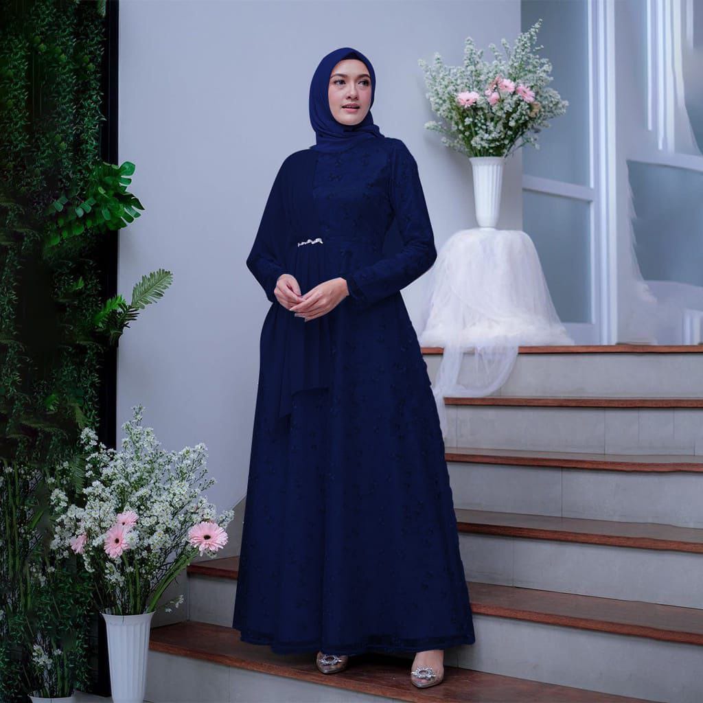 Pusat Bordir Tasikmalaya - Gamis Muslim Dress Brokat Kekinian Busui Dan Wudhu Friendly Req Brukat