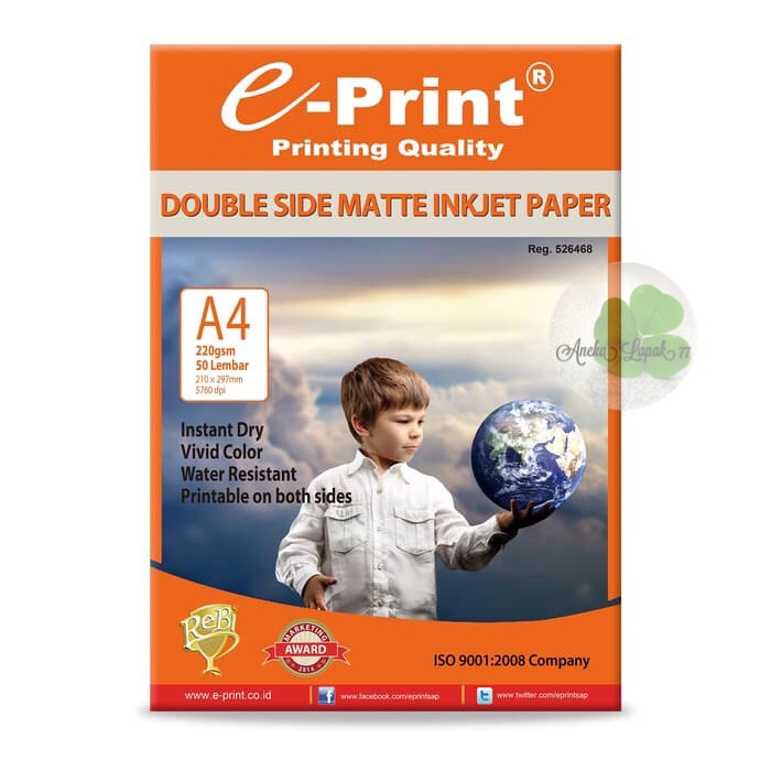 

Senikertas- E-Print Double Side Matte Inkjet Paper 220 Gsm/50 Lbr Kertas Inkjet -Kertas-Seni.