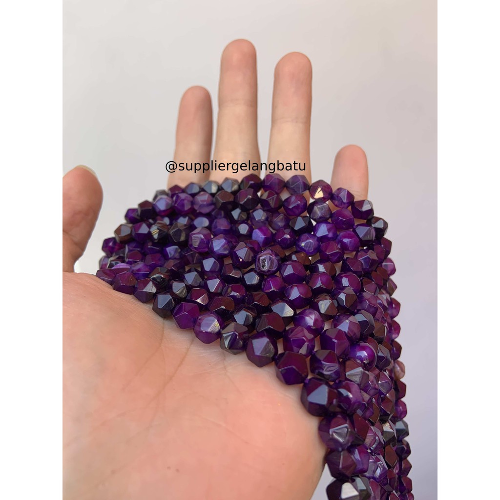 batu faceted hexagon Stone 8mm kecubung kampung ungu purple amethyst