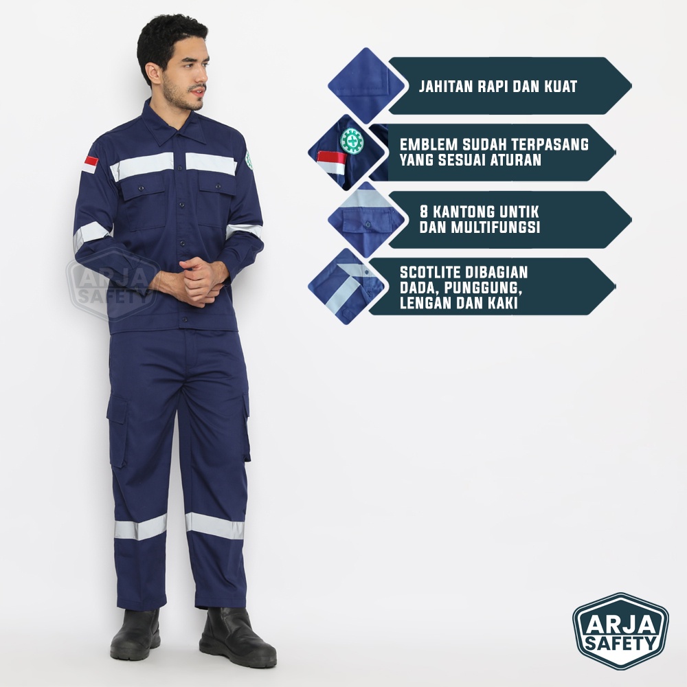 ARJA SAFETY [ FREE LOGO SAFETY &amp; BENDERA ] Wearpack Setelan | Wearpack Stelan | Baju Celana | Wearpack Safety Setelan | Wearpack Kerja Safety | Werpak Drill | Baju Proyek Safety
