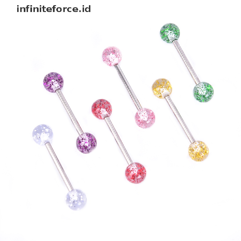 Infiniteforce.id 8pcs / Set Cincin Tindik Lidah / Tubuh Desain Barbell Hias Glitter Multi Warna