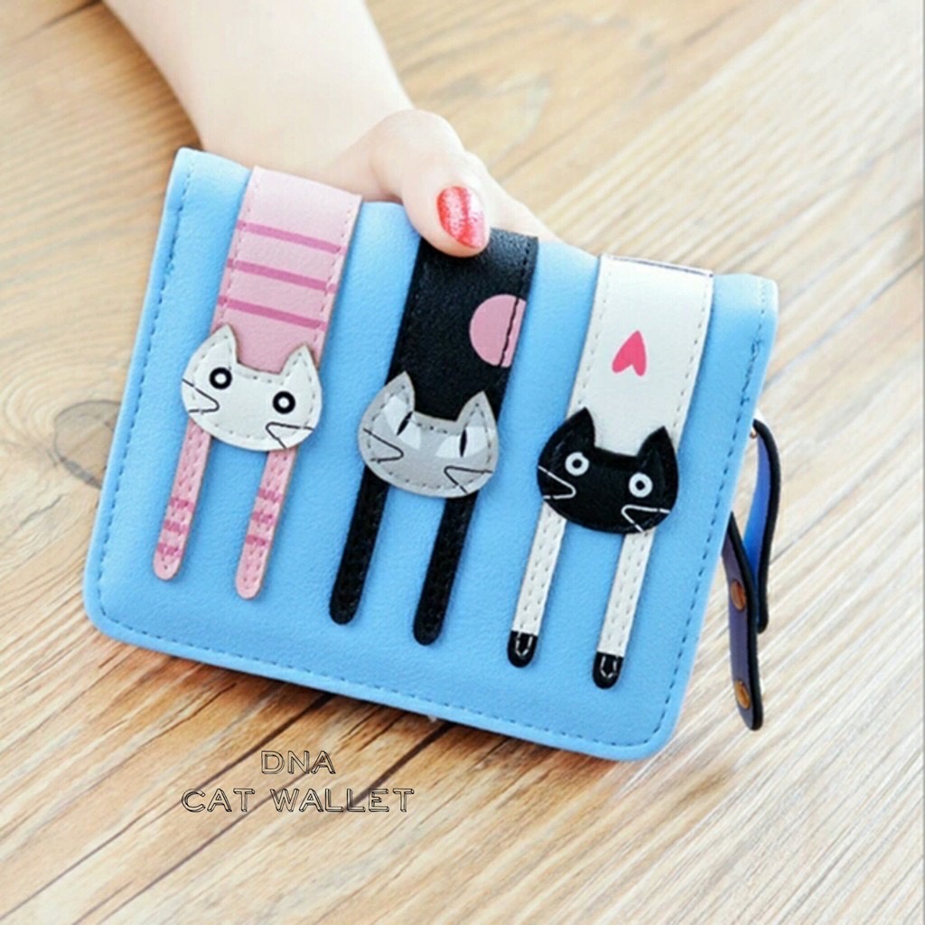 A1 Promo Dompet Wanita Lucu Elegan Bahan Taiga Ukuran 19x9 Warna Ungu | DOMPET THREE CAT MINI