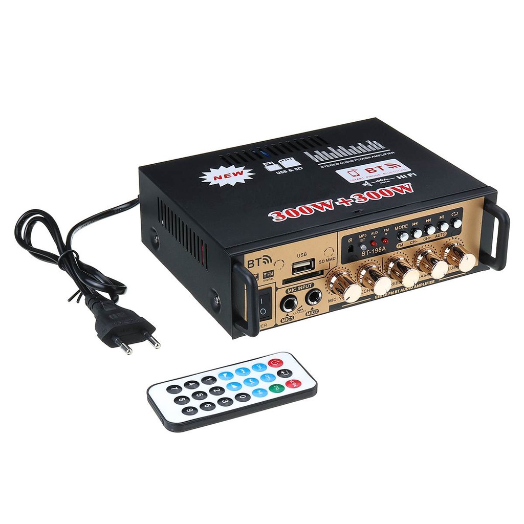 Amplifier bt-198A Bluetooth Stereo Karaoke + Mp3 player + FM Radio Power Amplifier AC DC