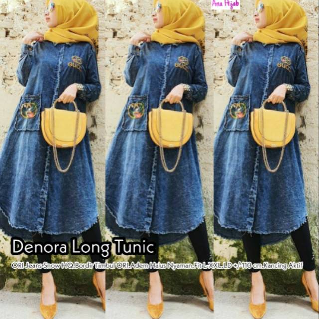 Denora long tunik/baju tunik cewek jeans/baju jeans tunik denora/baju long tunik