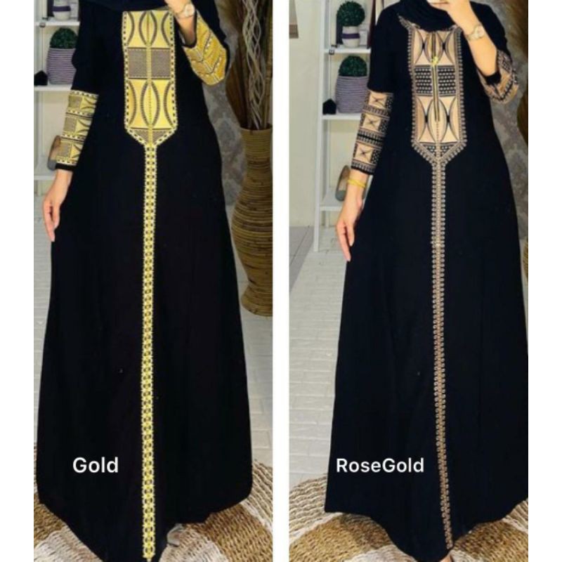 GALLERY EXCLUSIVE ABAYA HITAM GAMIS ZIPER BORDIR DUBAI ROSE GOLD BUSUI