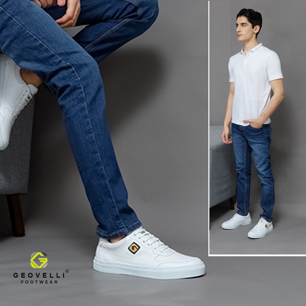 Sepatu Sneakers Kasual Pria Sepatu Olahraga Putih - Hitam Sepatu Cowok Trendy DISTRO BANDUNG