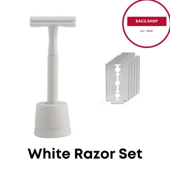 White Razor Set With Stand Pisau Cukur Warna Putih Nordic masih banyak