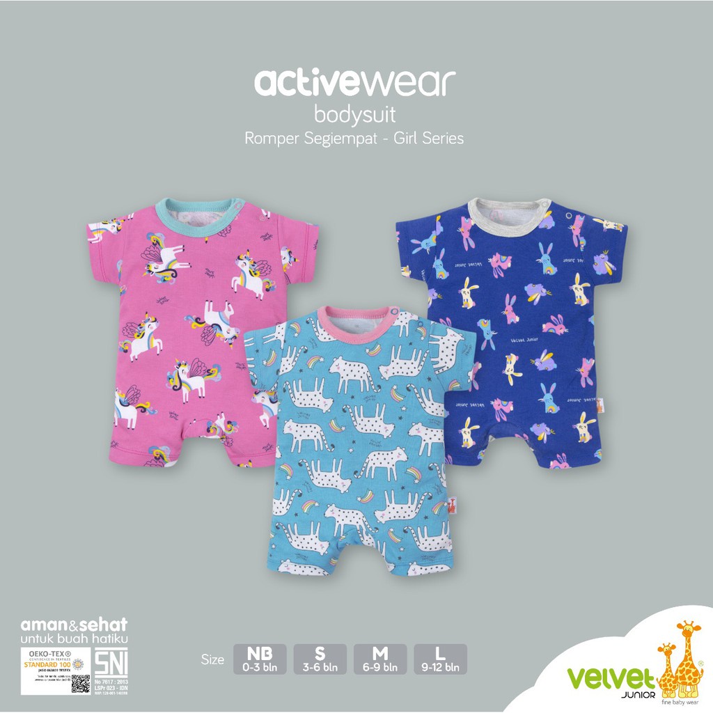 Velvet ActiveWear BodySuit Romper Baju Kodok Segiempat Premium isi 3 pcs